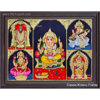5 God Balaji Lakshmi Murugan Ganesha Saraswathi Tanjore Painting
