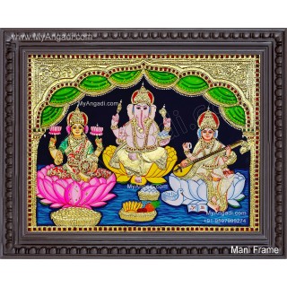 3 Panel Lakshmi  Ganesha Saraswathi  Tanjore Painting