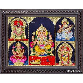 5 God Balaji Lakshmi Murugan Ganesha Saraswathi Tanjore Painting