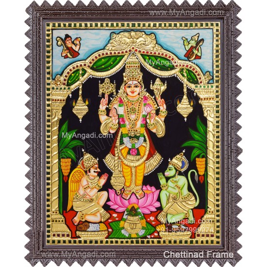 Vishnu With Hanuman and GarudanTanjore Painting