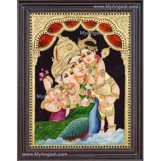 Parvathi Ganesha Murugan Tanjore Painting