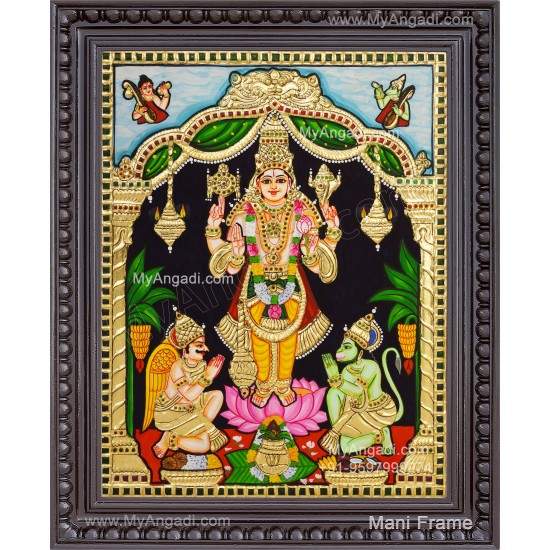 Vishnu With Hanuman and GarudanTanjore Painting