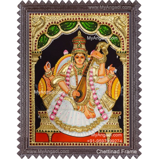 Saraswathi  3D Tanjore Painting