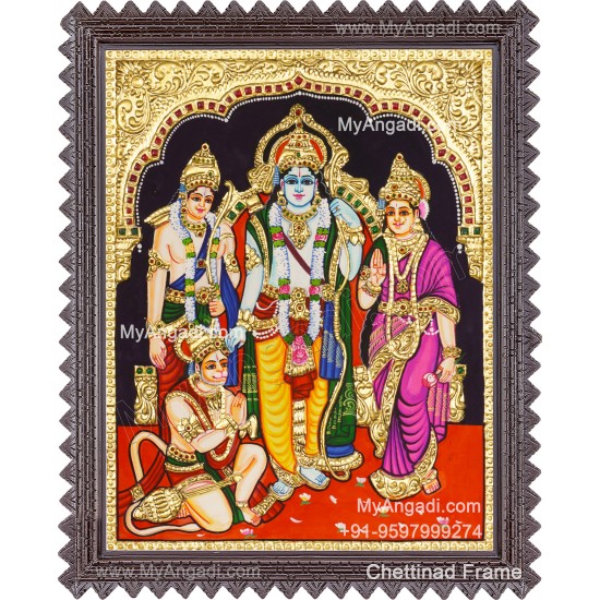Ram Darbar - Ram with Sita, Hanuman, Lakshmanan Bharathan and Shatrughna Tanjore Painting