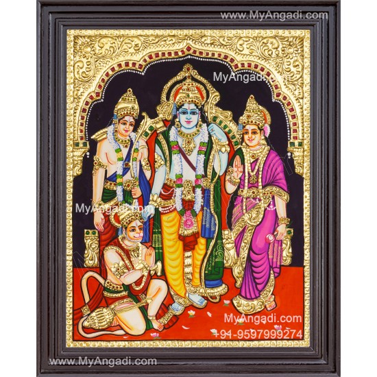 Ram Darbar - Ram with Sita, Hanuman, Lakshmanan Bharathan and Shatrughna Tanjore Painting