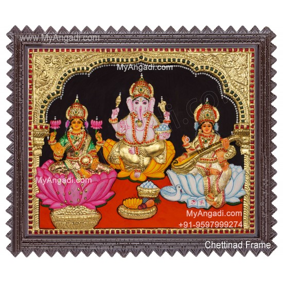 3D Ganesha Lakshmi Saraswathi Tanjore Painting
