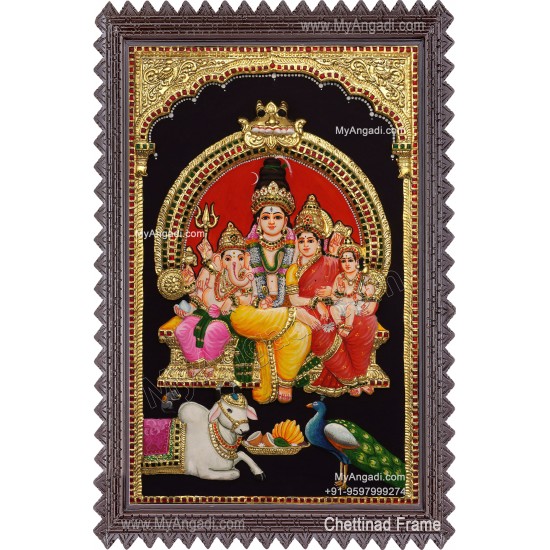 Shiva Family 3D Tanjore Painting