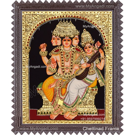 Brahma Saraswathi Tanjore Painting, Traditional Saraswathi Tanjore Painting