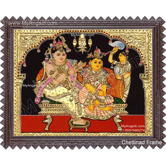Krishna Braiding Radha Tanjore Painting ,Krishna Tanjore Paintings