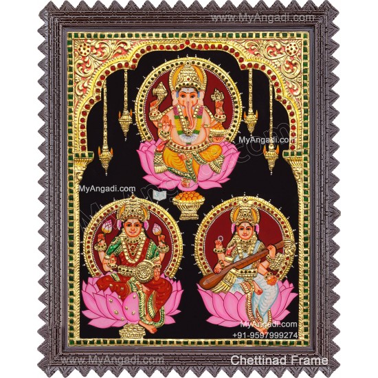 Ganesha Lakshmi Saraswathi Tanjore Painting