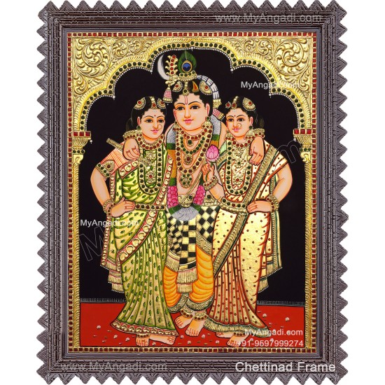 Krishna Bama Rukmani Tanjore Painting, Krishna Tanjore Painting