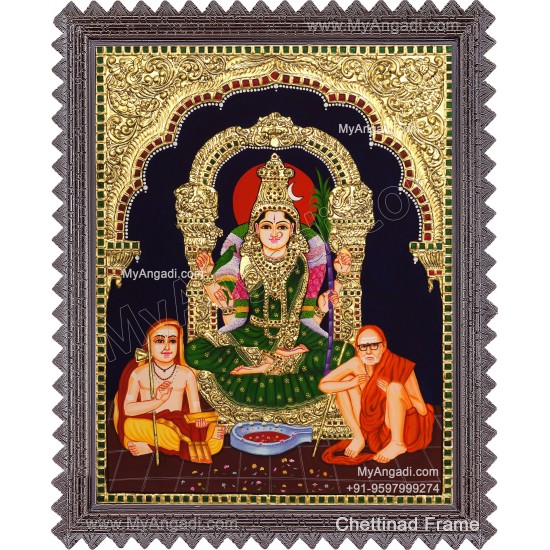 Kamatchi Amman Sankarar Kanchi Periyavar Tanjore Painting