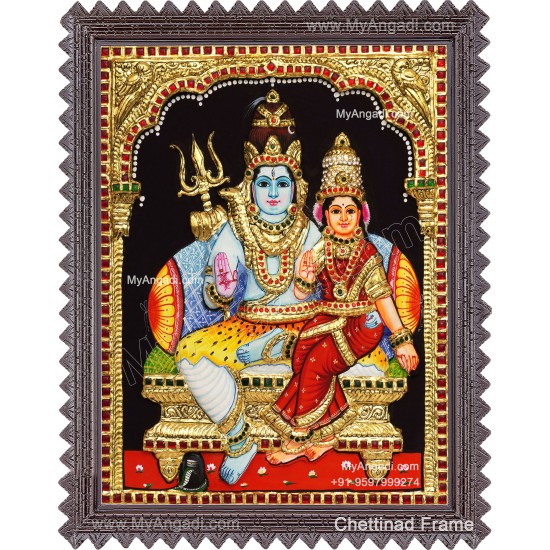 3D Shivan Parvathi Tanjore Painting