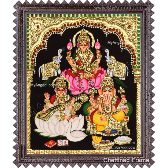 Ganesha Lakshmi Saraswathi Tanjore Painting