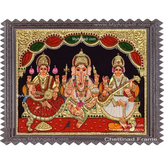 Ganesha Lakshmi Saraswathi Tanjore Painting