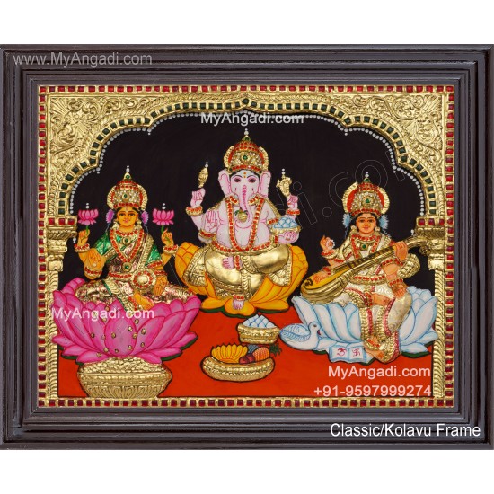 3D Ganesha Lakshmi Saraswathi Tanjore Painting