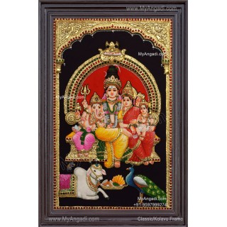 Shiva Family 3D Tanjore Painting