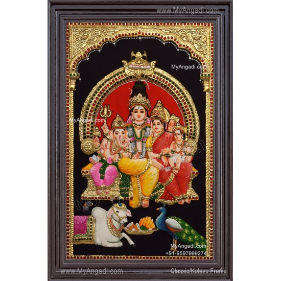 Shiva Family 3D Tanjore Painting