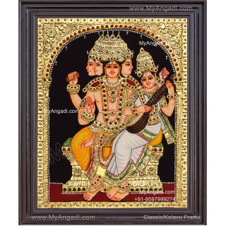 Brahma Saraswathi Tanjore Painting, Traditional Saraswathi Tanjore Painting