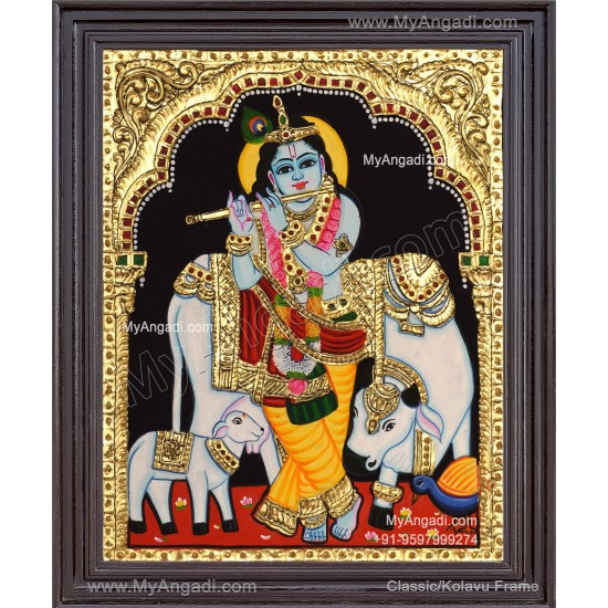 Krishna With Cow and Flute Tanjore Paintings