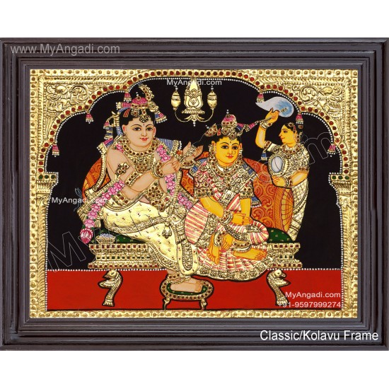Krishna Braiding Radha Tanjore Painting ,Krishna Tanjore Paintings