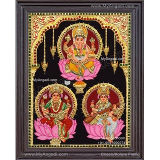 Ganesha Lakshmi Saraswathi Tanjore Painting
