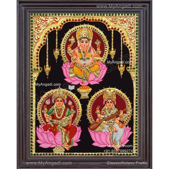 Ganesha Lakshmi Saraswathi Tanjore Painting