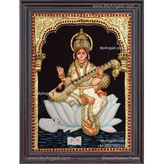 Embossed Saraswathi  3D Tanjore Painting