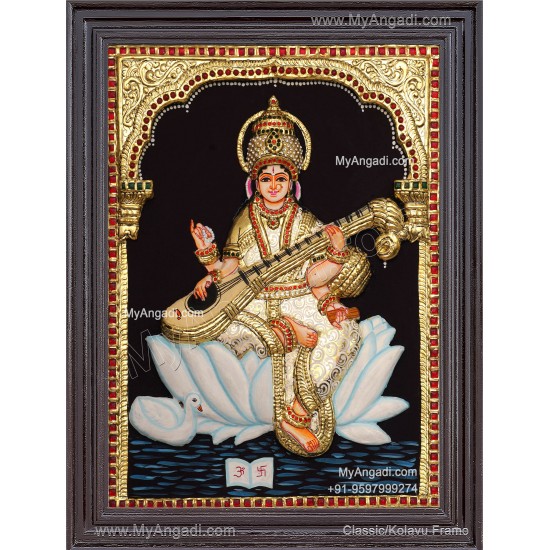Embossed Saraswathi  3D Tanjore Painting