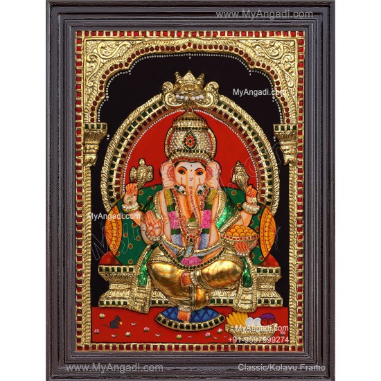 Ganesha 3d Embossed Tanjore Painting