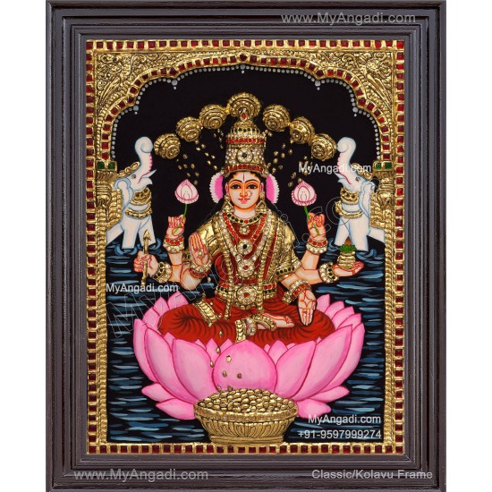 Gajalakshmi 3d Embossed Tanjore Painting