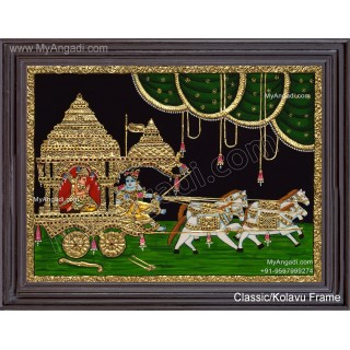 Geetha Saaram Tanjore Painting, Krishna Arjuna Chariot Tanjore Painting