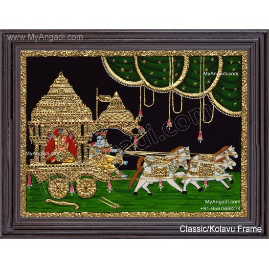 Geetha Saaram Tanjore Painting, Krishna Arjuna Chariot Tanjore Painting