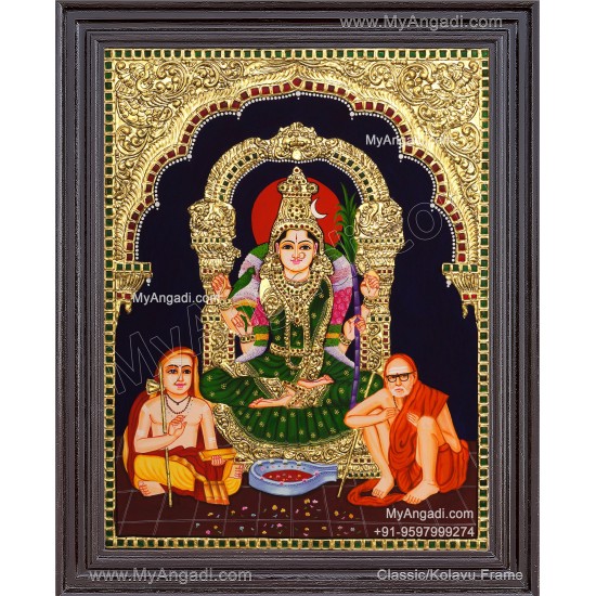 Kamatchi Amman Sankarar Kanchi Periyavar Tanjore Painting