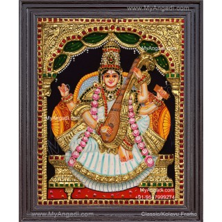 Embossed Saraswathi  3D Tanjore Painting