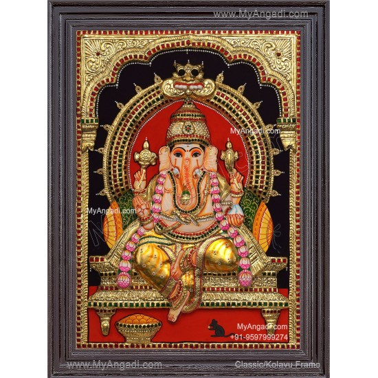 Ganesha 3d Embossed Tanjore Painting