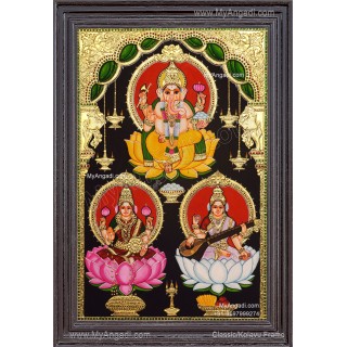 Ganesha Lakshmi Saraswathi Tanjore Painting