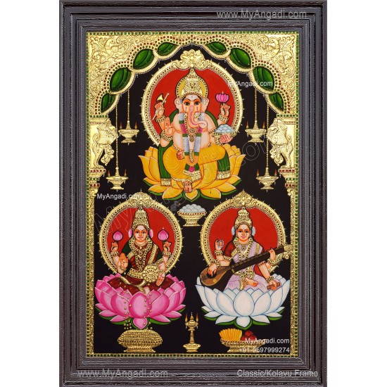 Ganesha Lakshmi Saraswathi Tanjore Painting