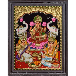 Ganesha Lakshmi Saraswathi Tanjore Painting