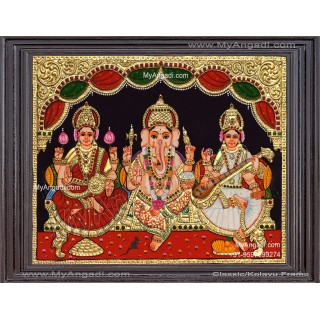 Ganesha Lakshmi Saraswathi Tanjore Painting