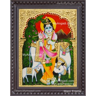 Krishna With Cow and Calf Tanjore Paintings
