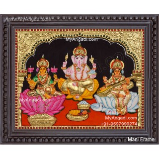 3D Ganesha Lakshmi Saraswathi Tanjore Painting