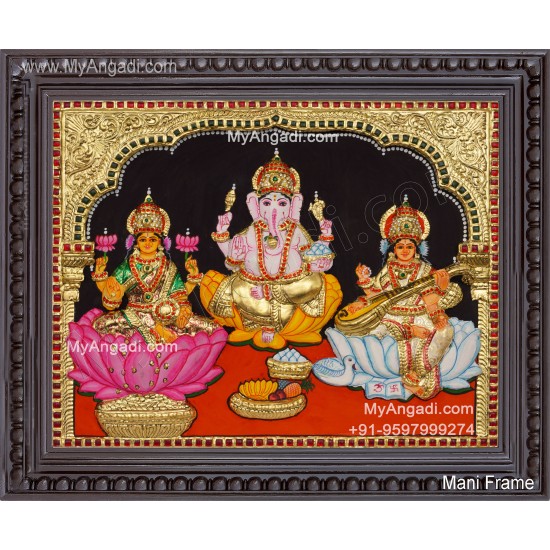 3D Ganesha Lakshmi Saraswathi Tanjore Painting