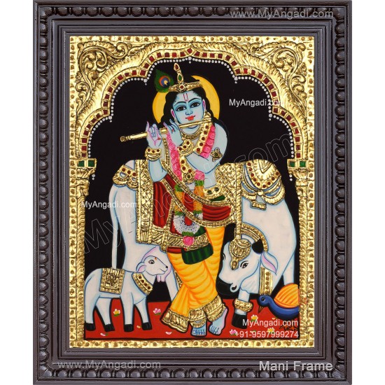 Krishna With Cow and Flute Tanjore Paintings