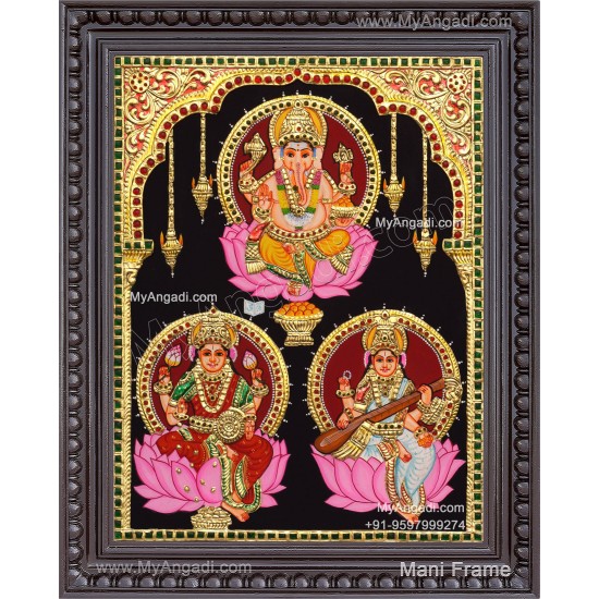 Ganesha Lakshmi Saraswathi Tanjore Painting