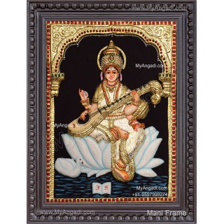 Embossed Saraswathi  3D Tanjore Painting