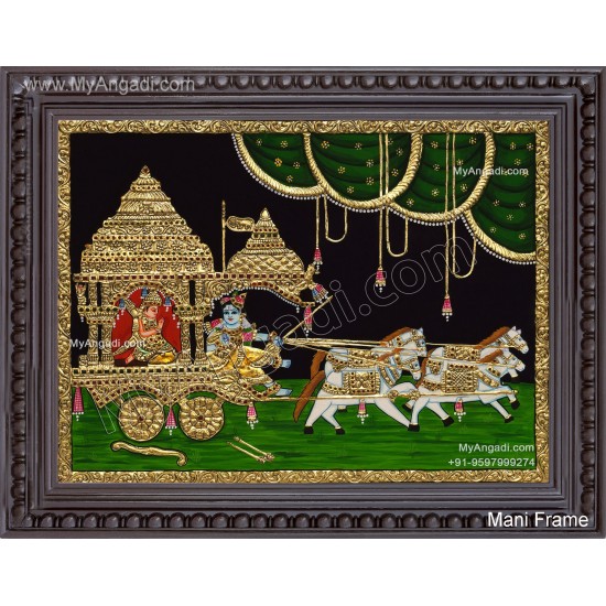 Geetha Saaram Tanjore Painting, Krishna Arjuna Chariot Tanjore Painting