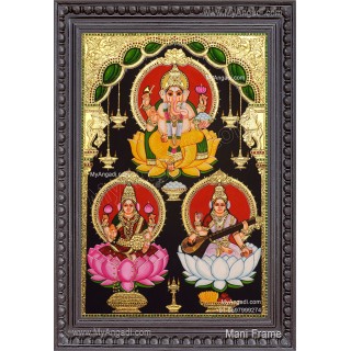Ganesha Lakshmi Saraswathi Tanjore Painting