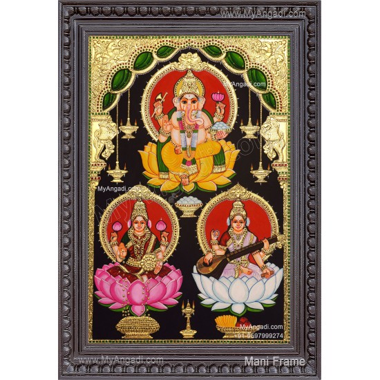 Ganesha Lakshmi Saraswathi Tanjore Painting