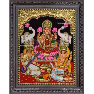 Ganesha Lakshmi Saraswathi Tanjore Painting